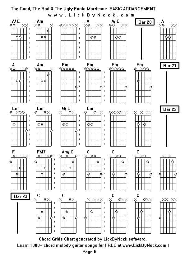 Chord Grids Chart of chord melody fingerstyle guitar song-The Good, The Bad & The Ugly-Ennio Morricone -BASIC ARRANGEMENT,generated by LickByNeck software.